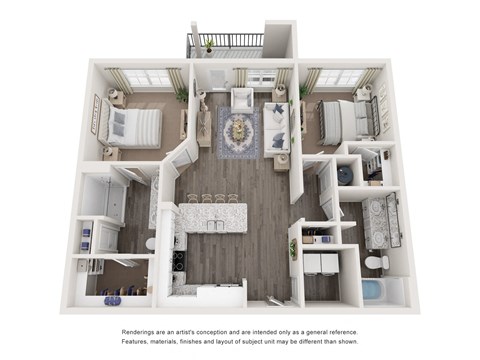 Floor plan for 2 beds, 2 baths, 1138 sqft